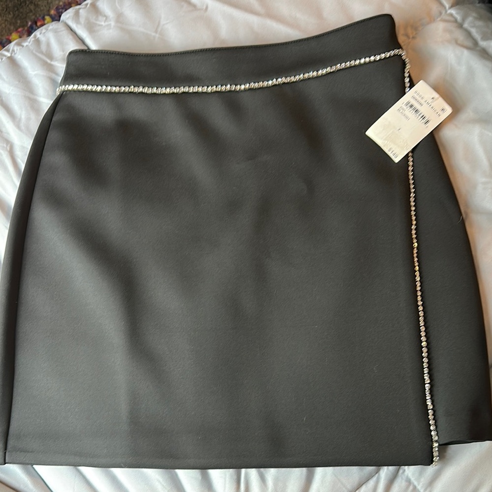 Good American Black Skirt with Rhinestone Trim